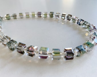 Crystal Phone Straps Wristlets Charm AB Grey Tone 8mm Square Glass Crystals