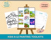 Kids Paint Kit Bundle (7 Designs) | Printable Acrylic Painting Kit for Kids Ages 8-12 | Canvas Art Activity | DIY Kids Craft | Beginner Kits