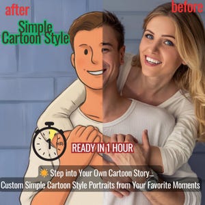 Custom Simple Cartoon Portrait from Your Photo | Fast 1 Hour Delivery | Personalized Digital Art for People, Couples, Pets or Family