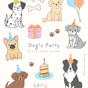 Dogs Party Clipart Set, Cute Dog PNG, Animal Illustrations, Pet Handdrawn Bundle, Cartoon Puppy, Birthday Invitations, Pet Party Decor