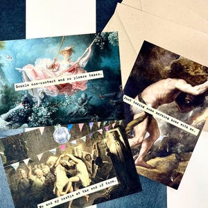 Paquete de postales humorísticas para profesores / Juego de 3 con sobres Kraft / Tarjetas divertidas de fin de curso, calificación y vida escolar / Fondos artísticos