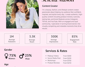 Content Creator Rate Card Template, Editable Influencer Rate Card Canva Template, UGC Price Sheet, Modern Rate Sheet Template