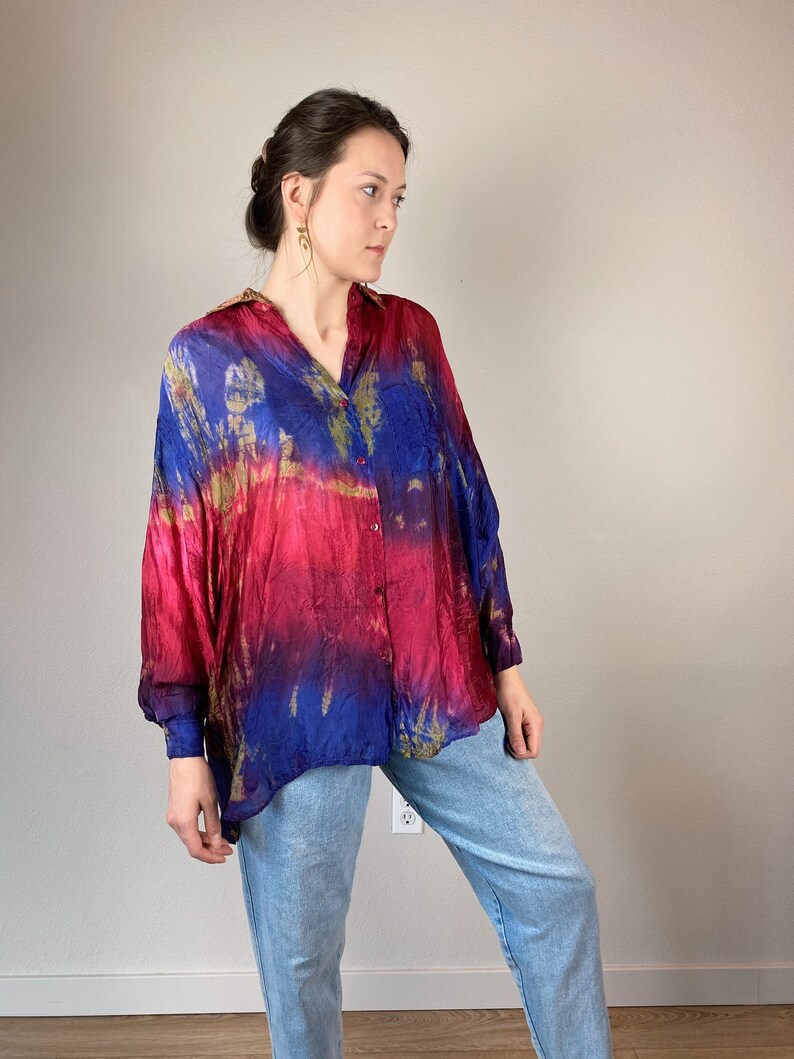 Flowy Vintage Oversized Tie Dye Sheer Blouse BOOM one size fits all