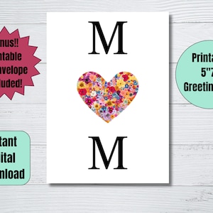 Cartão minimalista para o Dia das Mães – “MÃE” com coração floral – em branco por dentro – Cartão digital de felicitações para envelope de mãe, mãe de primeira viagem ou avó,