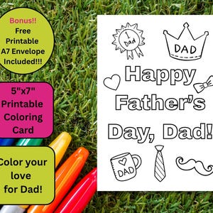Father’s Day Coloring Card, Happy Father’s Day Printable Card, DIY Father's Day Craft for Kids, Blank Inside, Father's Day Card for Grandpa