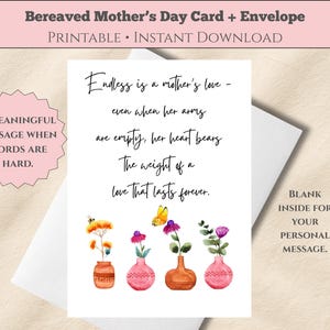 Nabestaanden Moederdag Afdrukbare condoleancekaart voor rouwende moeder Moederdag rouwkaart Instant Download 5 x 7 Thinking of You kaart