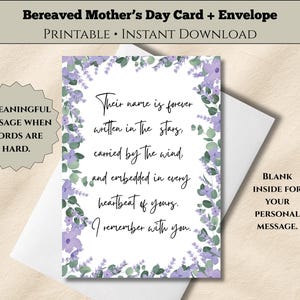 Tarjeta imprimible del Día de la Madre para madres en duelo por la pérdida de un hijo. Tarjeta de condolencias para mamá. Tarjeta para madres en duelo. Descarga instantánea. 5x7