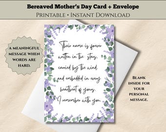 Tarjeta imprimible del Día de la Madre para madres en duelo por la pérdida de un hijo. Tarjeta de condolencias para mamá. Tarjeta para madres en duelo. Descarga instantánea. 5x7