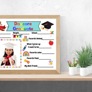 Kindergarten Abschluss Foto Andenken Druck | Ende des Jahres Vorschule Memory Sheet in Weiß | Fill-In Favorites 4x4 Photo Spot | Digitaler Download