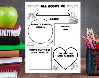 All About Me Printable Back to School Printable Worksheet Get to Know Me Questionnaire Getting to Know You Icebreaker 8.5x11 Download