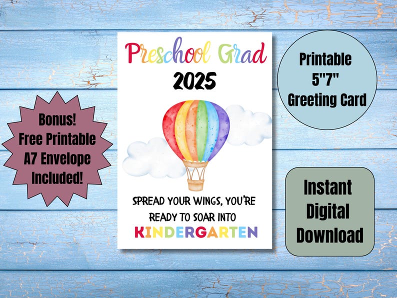 Preschool Graduation, Printable Foldable Envelope, Preschool Graduation Card Printable, Soar ...