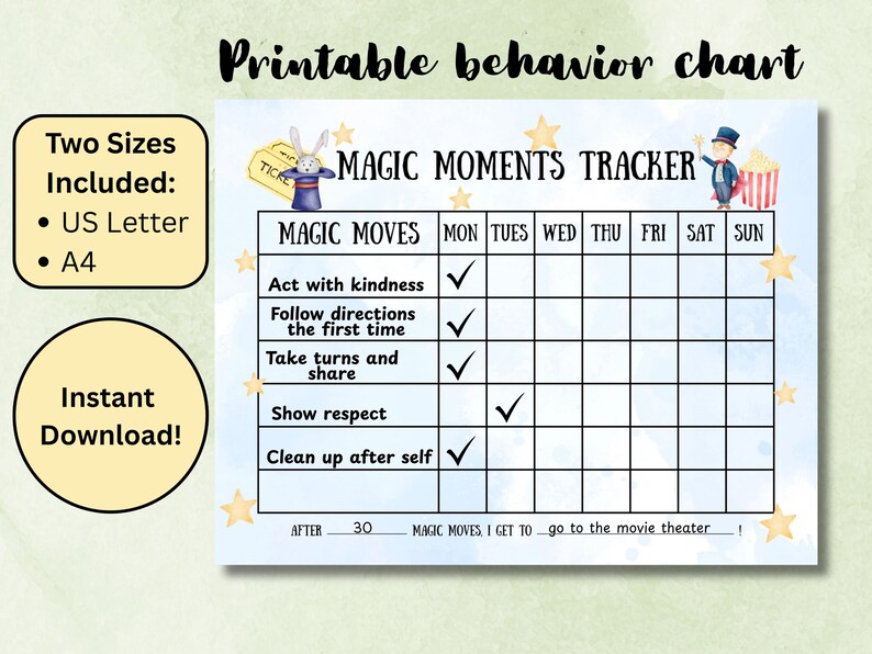 Reward Chart Magician Themed Behavior Tracker Printable Reward System ...