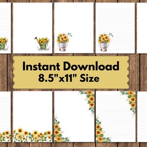 Notepad Paper Sunflower Design Printable Journal with Rustic Flowers To-Do List Botanical Brain Dump Notes PDF Memo Pad Digital Stationery