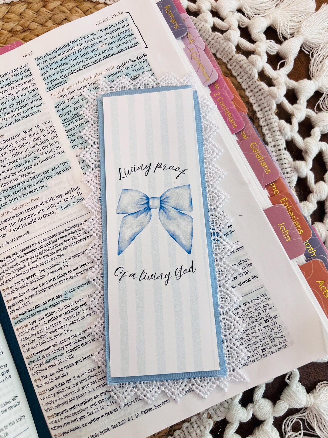 Handmade Blue Bow Christian Bookmark With Ribbons or Lace, Christian ...