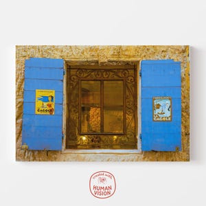 Póster de Provenza con contraventanas azules antiguas, Marsella, Francia. Arte paisajístico francés. Regalo de fotografía de viajes. Arte mural natural.