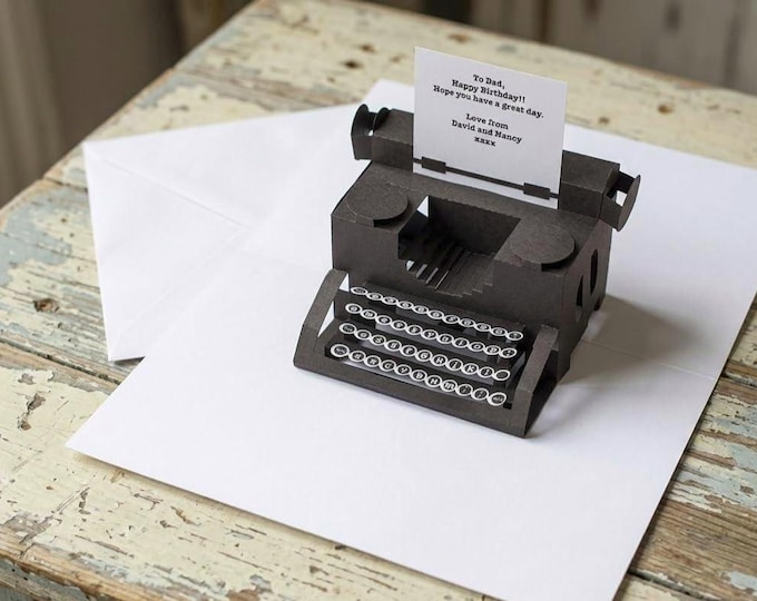 Personalised Typewriter Pop Up Card, birthday, anniversary, wedding, special occasion, congratulations, personalized, custom.