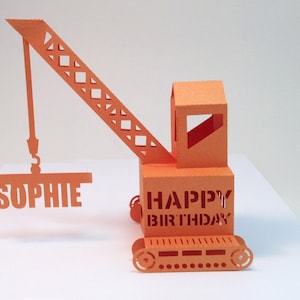 personalized crane popup card in orange and name of your choice image 1