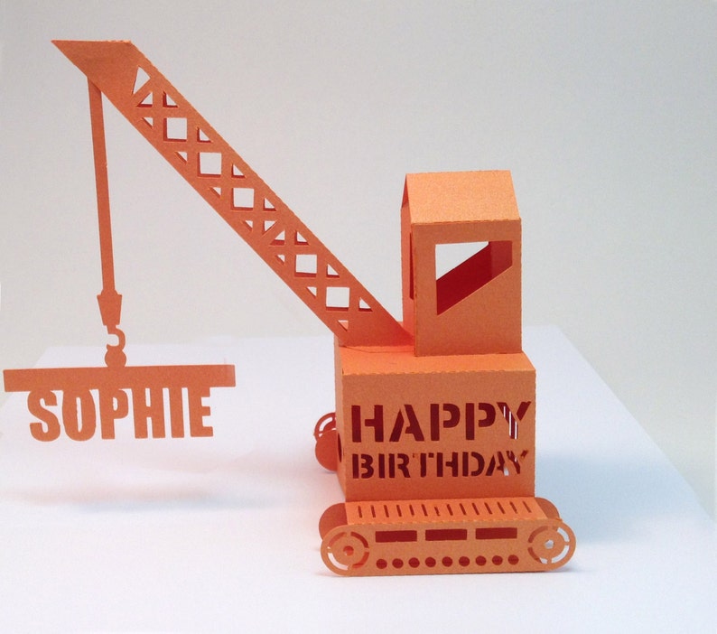 personalized crane popup card in orange and name of your choice image 1