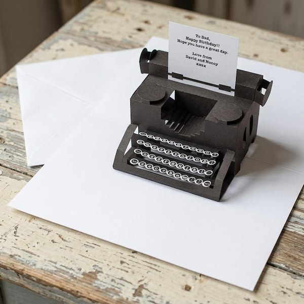 Personalised Typewriter Pop Up Card, birthday, anniversary, wedding, special occasion, congratulations, personalized, custom.