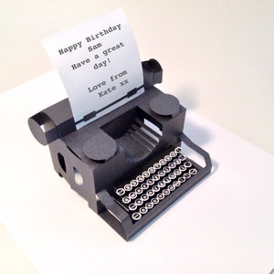 personalised, typewriter, popup card with keys image 2