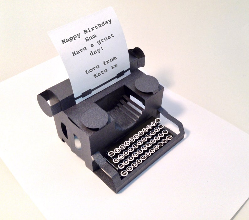 personalised, typewriter, popup card with keys image 2