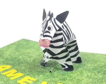 Personalised Zebra Pop-up  Card With Personalised Name