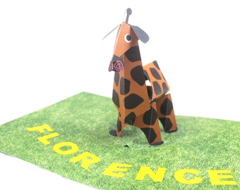 Personalised Giraffe Pop-up  Card With Personalised Name