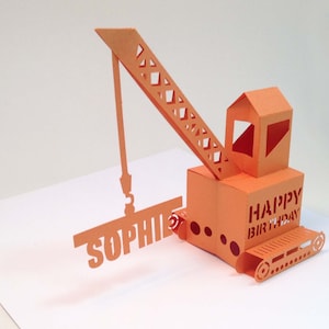 personalized crane popup card in orange and name of your choice image 2