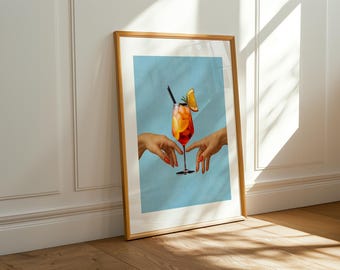 Aperol Spritz Art Print: Modern Cocktail Bar Cart Decor