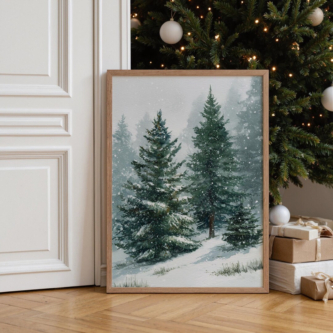 Watercolor Snowy Pine Trees Print | Winter Forest Wall Art | Christmas ...
