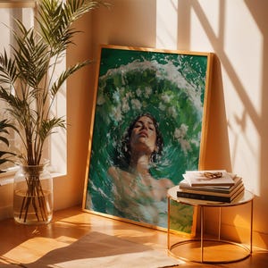Ethereal Woman in Water Print: Surreal Floral Portrait Canvas Art