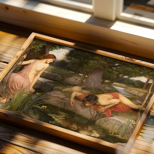 Echo and Narcissus - John William Waterhouse - Art Print - Pre-Raphaelite Painting - Victorian Romance Art - Wall Decor - Famous Artwork