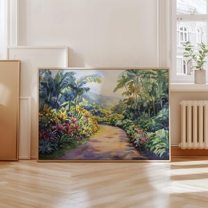Road to Hana Aquarell Druck - Tropische botanische Pfad Wandkunst, Hawaii Natur Malerei, üppige Dschungel Landschaft Wohnkultur