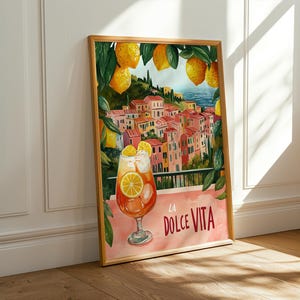 La Dolce Vita Mediterranean Print – Italian Coast Poster, Lemon Art, Aperol Spritz Illustration, Amalfi Coast Wall Decor Kitchen or Bar Art