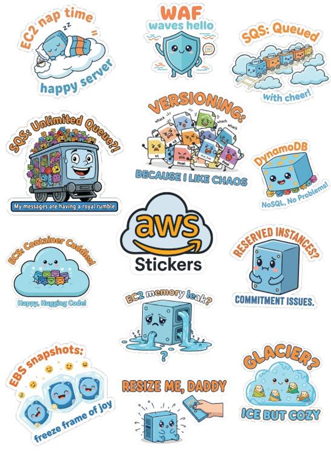 Funny AWS Cloud Stickers | Devops Engineer Gift (digital Download PNG ...