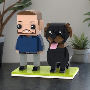 Kundenspezifische Backsteinfiguren mit Hund, personalisiertes Haustier-Liebhabergeschenk, Ganzkörper-Mini-Charakterdarstellung, kleines Blockspielzeug, einzigartiges Haustierandenken