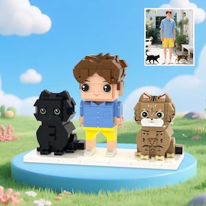 Custom Brick Figures, Personalized Cat and Owner Keepsake