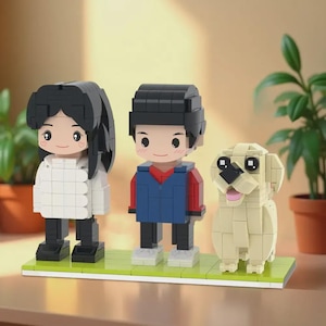 Kundenspezifische Backsteinfiguren mit Hund, personalisiertes Miniaturgedächtnisgeschenk