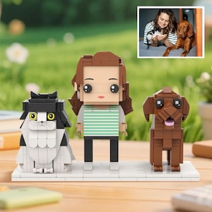 Benutzerdefinierte Personen und Haustiere Geschenk, Baustein Geburtstagsgeschenk, Hund Katze Figurenset