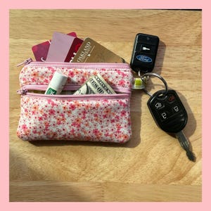 Monedero con llavero hecho a mano, bonito y moderno, monedero pequeño con cremallera, tarjetero compacto, minicartera con dos cremalleras, regalo para ella.