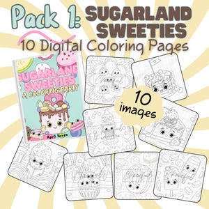 Pack 1 von Sugarland Sweeties Malvorlagen - Druckbare PDF + PNG zum digitalen Ausmalen | Niedliches Candy Girls | Digitaler Download