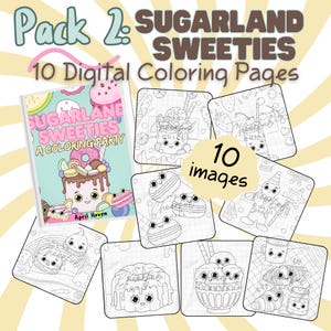 Pack 2 von Sugarland Sweeties Malvorlagen - Druckbare PDF + PNG zum digitalen Ausmalen | Niedliches Candy Girls | Digitaler Download