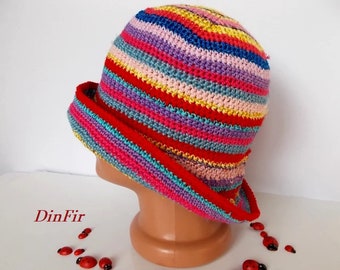 CROCHETED HAT Women Cloche Knitted Handmade Summer Spring Autumn Fall Bucket Beach Festival Picnic Fancy Sun Striped Girl Party Colorful 11