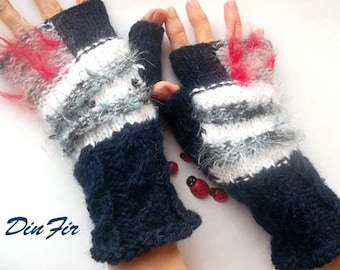 Women L Gloves Ready To Ship Hand Knitted Accessories Fingerless Mittens Warm Wrist Warmers Crochet Winter Gift Striped Cabled Arm Wool 834