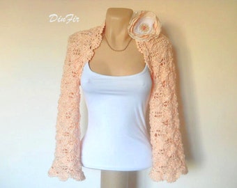 Cotton Bolero Shrug Ready To Ship Wedding Bridal Accessories Hand Knitted Gift Women Crocheted Bridesmaid Jacket Cardigan Capelet Salmon