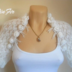 Women Shrug Bolero Ready To Ship Summer Wedding Bridal Bridesmaid Accessories Hand Knitted Jacket Crocheted Easy Romantic Gift Capelet White image 2