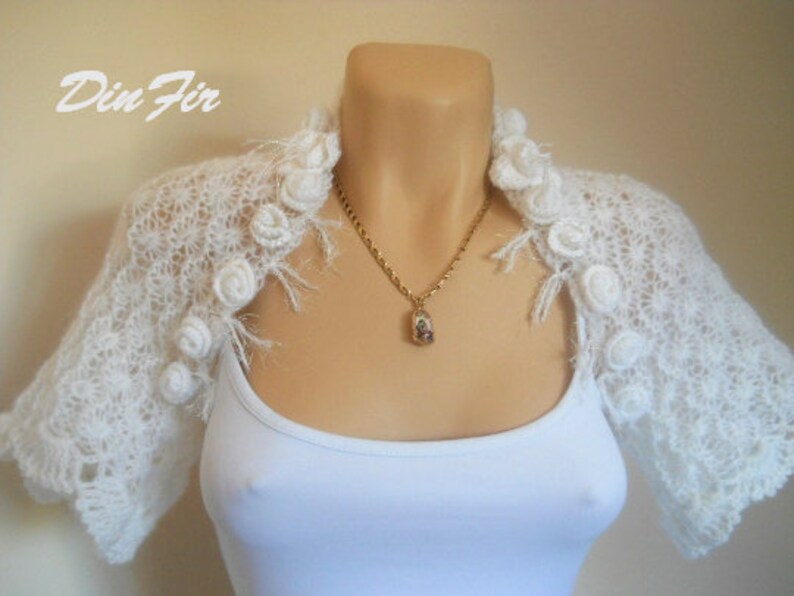 Women Shrug Bolero Ready To Ship Summer Wedding Bridal Bridesmaid Accessories Hand Knitted Jacket Crocheted Easy Romantic Gift Capelet White image 2