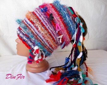 HAT plus Earrings Women Hand Knitted Winter Messy Bun Beanie Dreadlocks Crochet Warm Tube Feminine Slouchy Gift Cabled Multicolor Striped 3