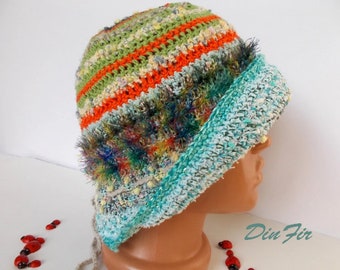 CROCHETED HAT Women Cloche Knitted Handmade Summer Spring Autumn Fall Bucket Beach Festival Picnic Fancy Sun Striped Girl Party Multicolor 8