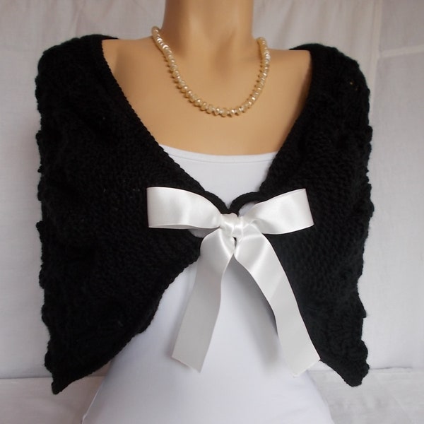 Cape de mariée pour femme, accessoires de mariage, boléro d'épaules tricoté à la main, cadeau de demoiselle d'honneur au crochet, noir, blanc, beige, gris, épaule de mariée